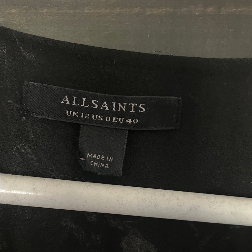AllSaints Black midi dress, worn once, beautiful detail at cuffs and bodice.